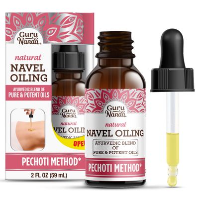 GuruNanda Navel Oiling - Ayurvedic Belly Button Oil with Castor, Neem &amp; Vitamin E | Supports Digestion, Detox, Hydration &amp; Stress Relief | 100 Natural &amp; Pure | 2 fl oz