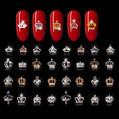 WOKOTO 32Pcs Mutiple Shapes 3D Gold and Silver Crowns Nail Charms for Nails Art 3D Jewelrys for Women Nails Crown Nail Jewelrys for Acrylic Nails Crowns Rhinestones and Charms for Girls