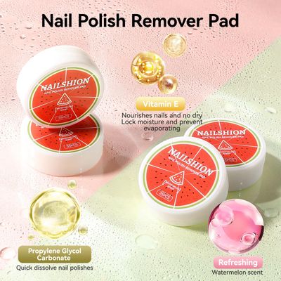 Nailshion Nail Polish Remover Pads in Box, 140 Pcs Non-Acetone Regular Nail Polish Remover Pads with VE | 3-5s Instant Removal | Lint-free Handy Nail Lacquer Cleaning Wipes Refresh Watermelon Scent