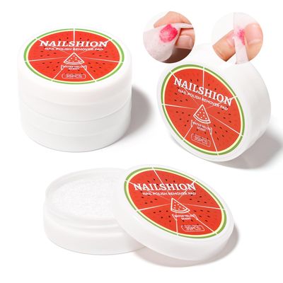 Nailshion Nail Polish Remover Pads in Box, 140 Pcs Non-Acetone Regular Nail Polish Remover Pads with VE | 3-5s Instant Removal | Lint-free Handy Nail Lacquer Cleaning Wipes Refresh Watermelon Scent