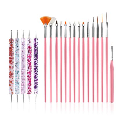 FULINJOY 20 Pcs Nail Art Design Tools, 15 Pcs Nail Art Painting Brushes with 5 Pcs Double-end Nail Dotting Tools