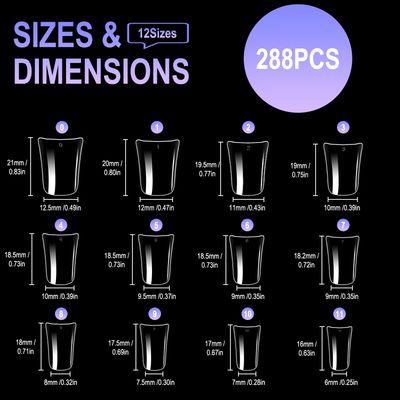 Allstarry Duck Nail Tips, 288pcs Short Curved Nail Tips Full Cover 12 Sizes Clear Duck Nails Press on Crystal Ducks Feet False Nails Extension French Soft Gel Fan Tips for Y2K Salon DIY - 22MM