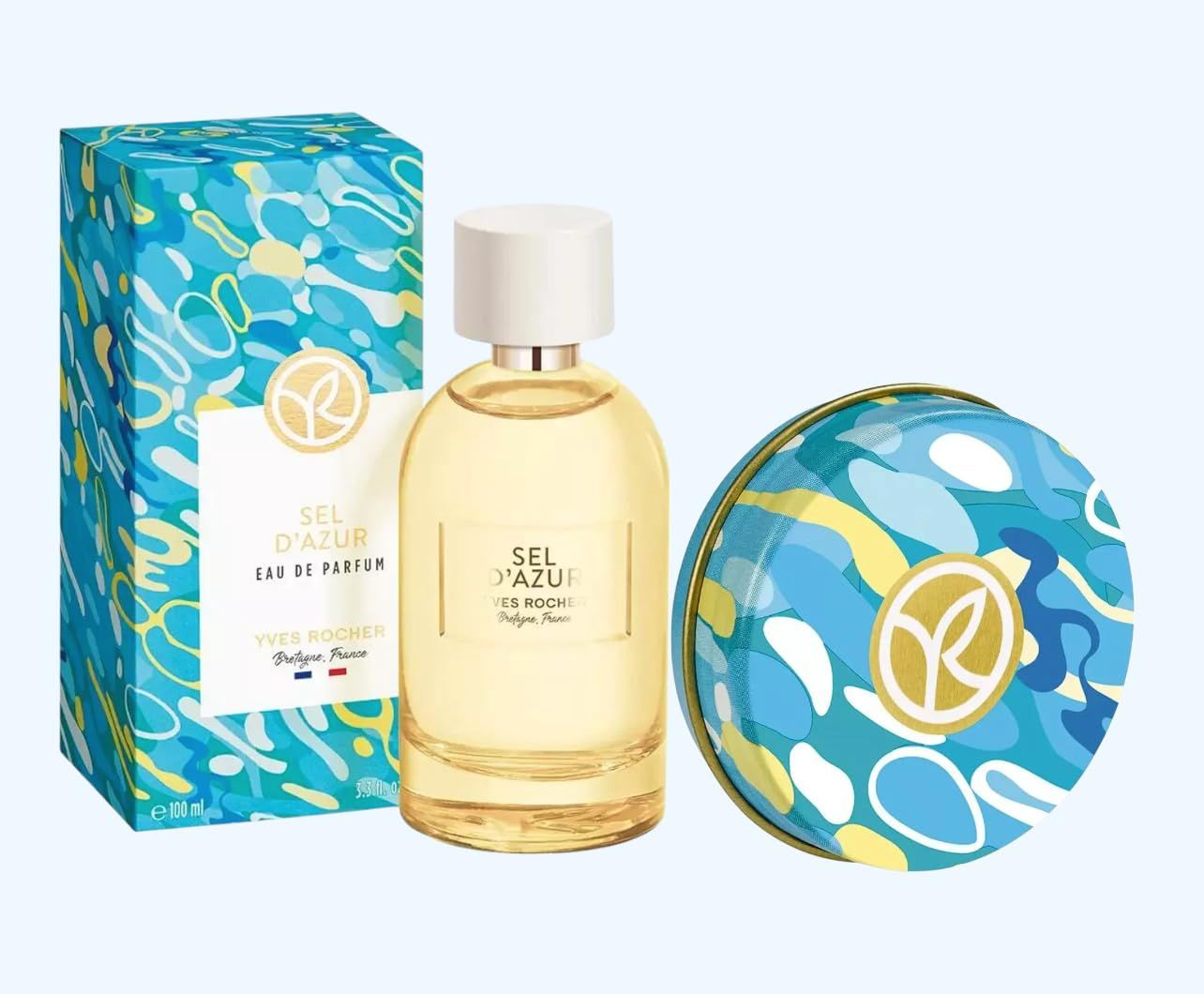 Yves Rocher Sel dAzur Eau de Parfum Set of 2 Solid Perfume and Spray - Womens Citrus Scent Reminiscent of Blue Skies and the Sea 100 ml./3.3 fl. oz. and13 g