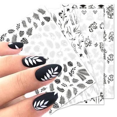 10 Sheets Black White Leaves Flowers Nail Stickers Decals,3D Self- Adhesive Retro Flower Vintage Vine Rose Flower Butterflies Nail Sticker for Women Girls Nails Art DIY Decoration