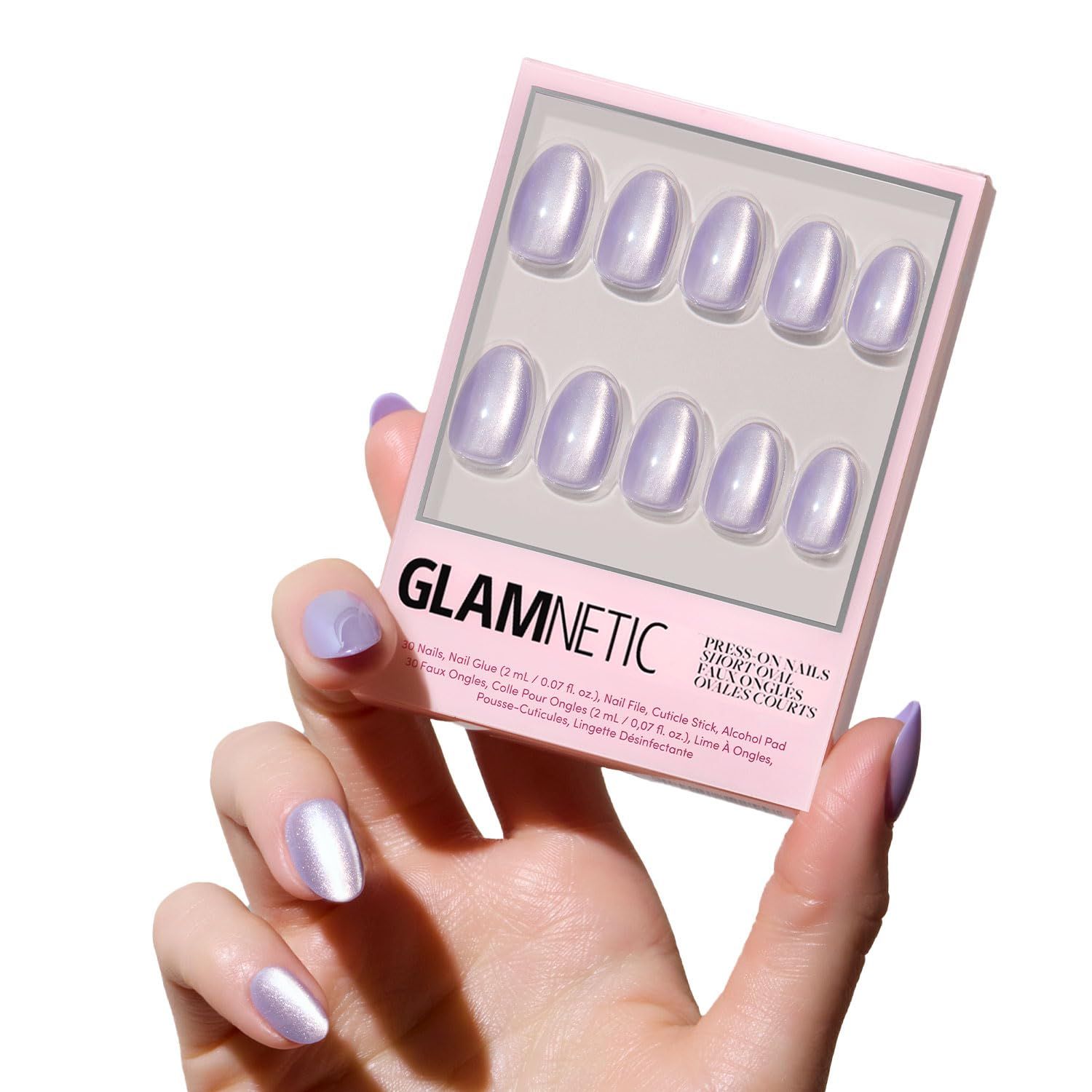 Glamnetic Press On Nails - Mermaids Tail | Short Oval Purple Cat Eye Fake Nails with a Velvet Finish, Reusable Summer Nails | 15 Sizes - 30 Nail Kit with Glue