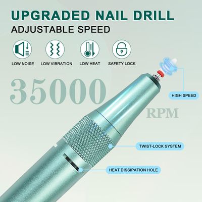 Nail Drill Cordless, 35000 RPM Electric Nail Filer for Acrylic Nails, Professional Acrylic Nail Kit with Bits, Rechargeable Nail Efile Portable Manicure Kit for Women Home & Salon (Green)