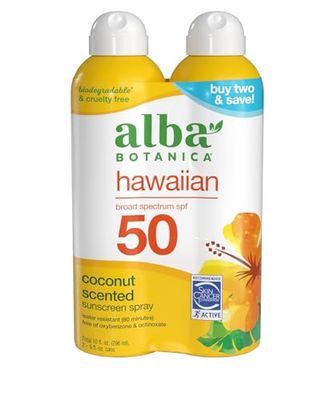 Alba Botanica Hawaiian Coconut Sunscreen, Spray Broad Spectrum SPF 50 Sunscreen, Water Resistant and Biodegradable 5 fl oz Bottle (Pack of 2)