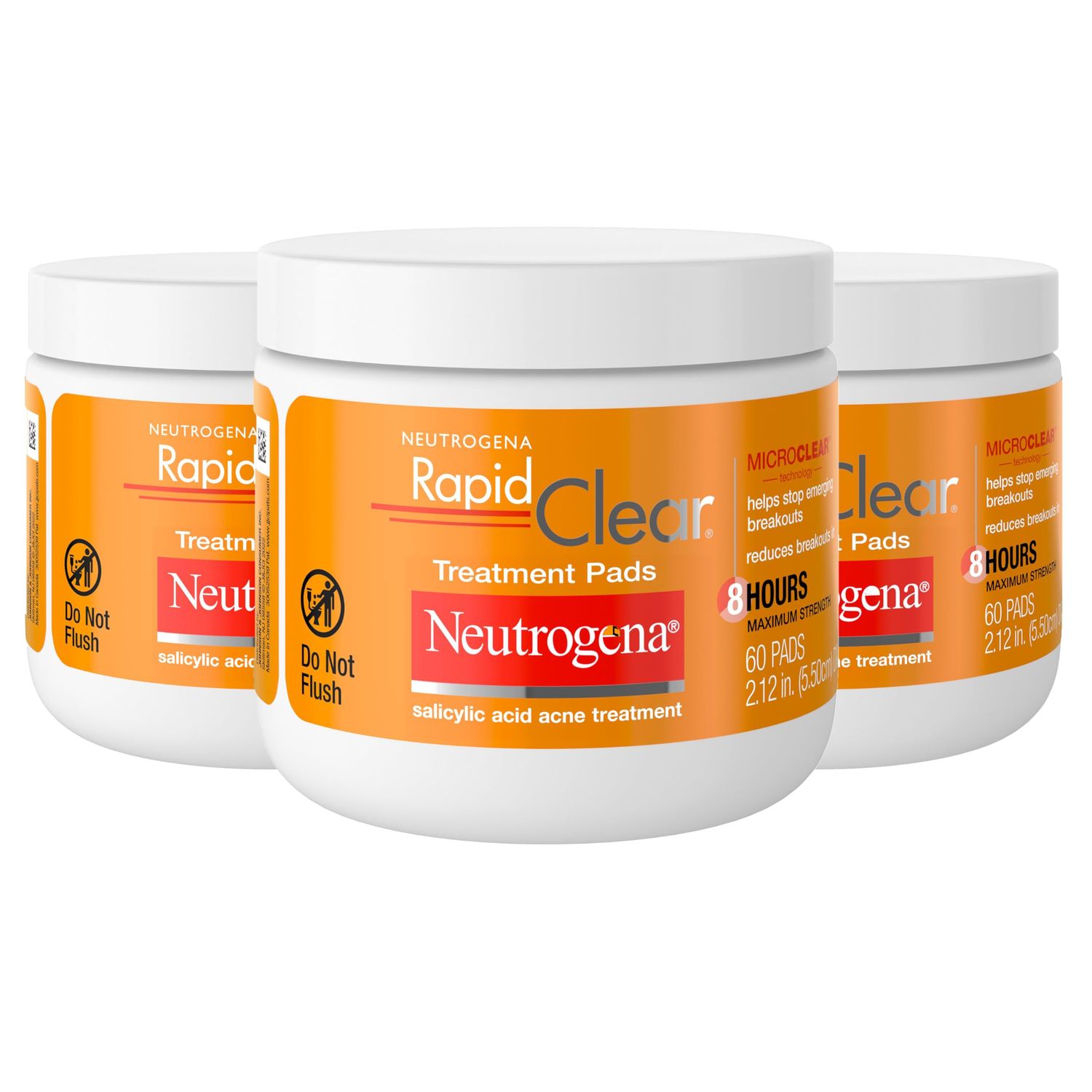 Neutrogena Rapid Clear Maximum Strength Acne Face Pads with 2 Salicylic Acid Acne Medication to Help Fight Breakouts, Oil-Free Facial Cleansing Pads for Acne-Prone Skin, 3 Pack