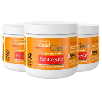 Neutrogena Rapid Clear Maximum Strength Acne Face Pads with 2 Salicylic Acid Acne Medication to Help Fight Breakouts, Oil-Free Facial Cleansing Pads for Acne-Prone Skin, 3 Pack