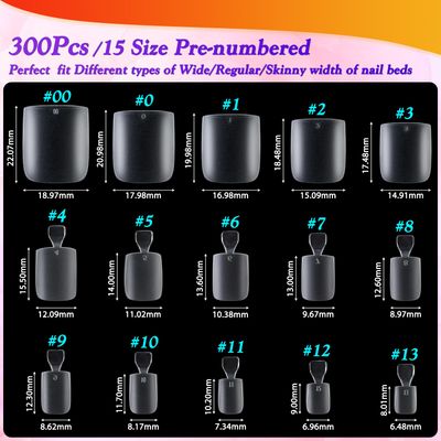 Long Square Toe Nail Tips for Wide Nail Beds, Matte Pre-shaped Full Cover False Toenails Gel Tips Press on Nails, Summer Toe Tips for Soak off Gel Extension at Home DIY(300PCS 15SIZE)