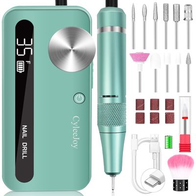 Nail Drill Cordless, 35000 RPM Electric Nail Filer for Acrylic Nails, Professional Acrylic Nail Kit with Bits, Rechargeable Nail Efile Portable Manicure Kit for Women Home &amp; Salon (Green)