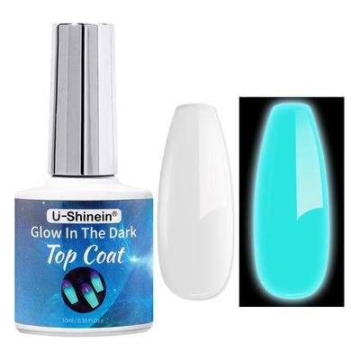 U-Shinein Glow In The Dark Gel Polish - Luminous Blue Nail Gel Top Coat, No Wipe Long-lasting, Transparent Glow, UV LED Needed, Perfect for Any Colors, Halloween