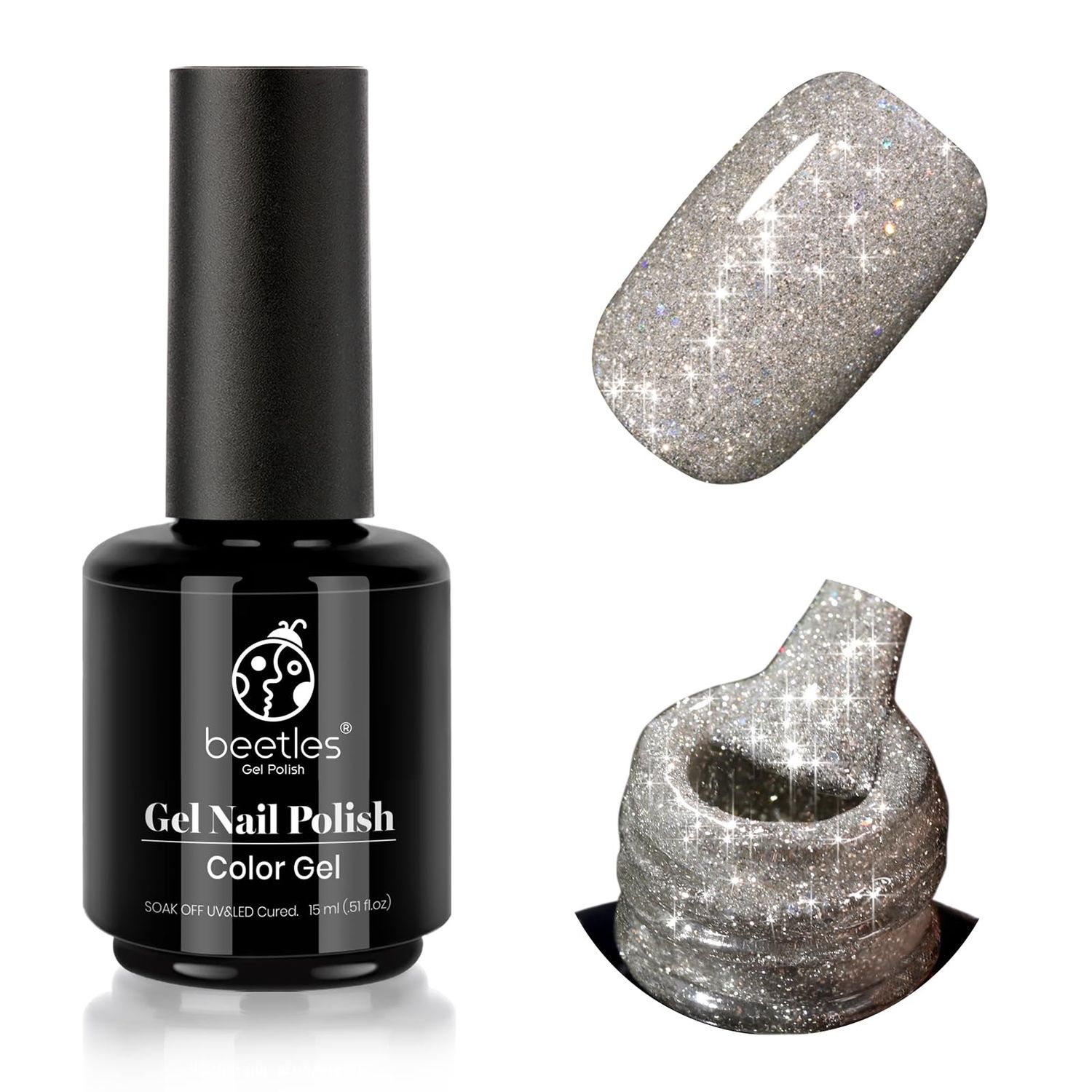 Beetles Reflective Gel Nail Polish 15ml Silver Glitter Nail Polish Shimmer Soak Off Uv LED Lamp Gel Nail Art Manicure Salon DIY Home Diamond