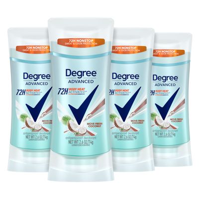 Degree Advanced Antiperspirant Deodorant Coconut &amp; Hibiscus 4 Count 72-Hour Sweat &amp; Odor Protection Antiperspirant for Women with MotionSense Technology 2.6 oz
