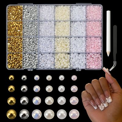 10000Pcs Nail Pearls, 3D Nail Charms, Flatback Pearls for Crafting, Charms for Nails Design
