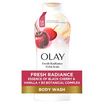 Olay Body Wash for Women, Fresh Radiance, Refreshing &amp; Renewing, Made with Plant Based Cleansers, B3 Botanical Complex, For All Skin Types, Black Cherry &amp; Vanilla Scent, 22 fl oz