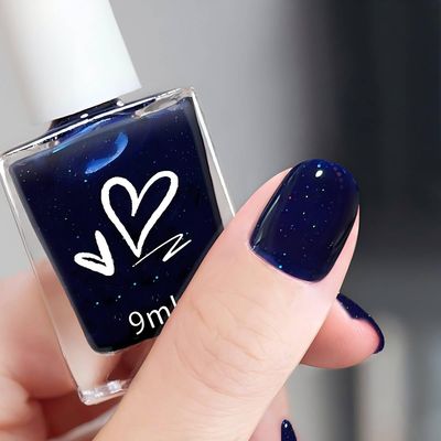 Glitter Nail Polish - Navy Blue Quick Dry Sparkle Shimmer Dark Blue High Coverage Natural DIY Salon Manicure No UV LED
