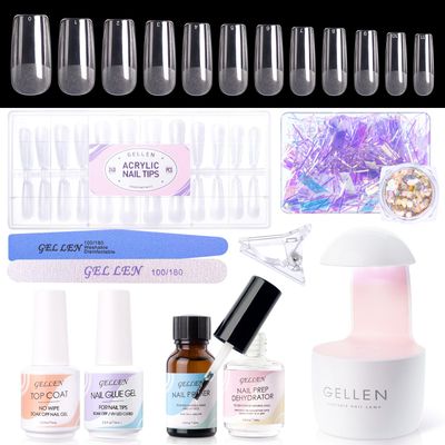 Gellen Gel Nail Extension Nail Kit, Square Acrylic Tips, Gel Top Coat, Nail Primer and Dehydrator, X Nail Kit with Everything for Nail Art Manicure