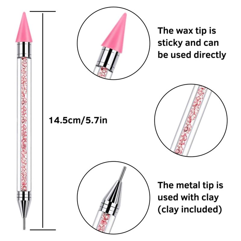 2 Pack Rhinestone Picker Tool Dotting Pen with 4 Wax Tips, Wax Pencil for Rhinestones, Crystal Diamond Pickup Tool Gem Jewel Applicator, Rhinestone Tool for Crafting Bedazzling DIY Nail Art