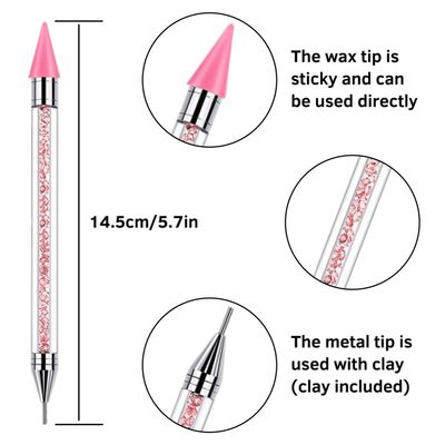 2 Pack Rhinestone Picker Tool Dotting Pen with 4 Wax Tips, Wax Pencil for Rhinestones, Crystal Diamond Pickup Tool Gem Jewel Applicator, Rhinestone Tool for Crafting Bedazzling DIY Nail Art