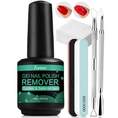 Gel Nail Polish Remover Kit with Tools, 15ml No Soak or Foil Needed, Fast Removal in 2-5 Minutes, Includes Cuticle Pusher &amp; Nail File, Safe for Home DIY