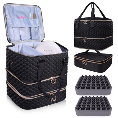 Nail Polish Organizer Case,3 Layers Nail Organizers and Storage With Detachable Holds 84 Bottles Nail Polish &amp; Nail Lamp Large Nail Polish Organizer Bag ,for Manicure Tools, Nail Polish Kit (Black)