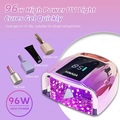 HiNADA Professional 96W Rechargeable UV LED Nail Lamp &amp; Cure Light with Smart Sensor - Cordless Fast Curing Gel Polish Dryer for All Gel Types, 4 Timer Modes Portable for Home Salon Travel