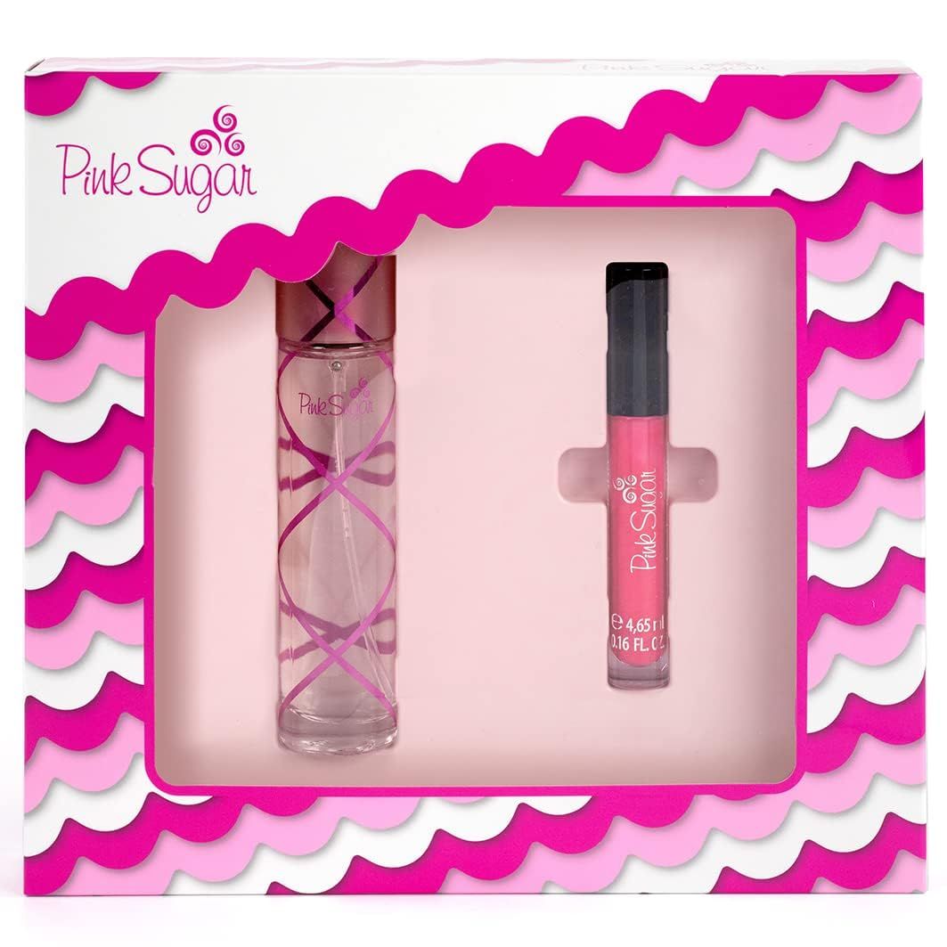 Pink Sugar 2 Piece Gift Set for Women, Travel Size Eau de Toilette Perfume Lip Gloss