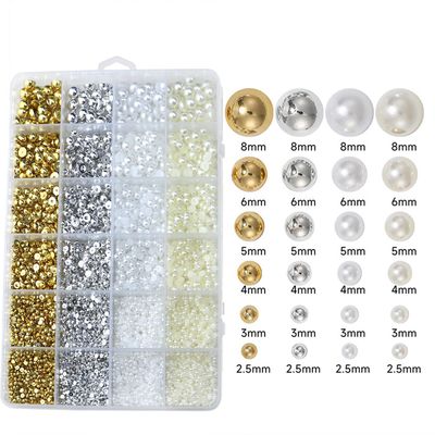 Pearls for Crafting Nail Charms Flat Back Nail Pearl 6 Size Half Round Beads for Embellishment Face Shoes Dress Small Accessories for DIY Jewelry Phone Making Gold Silver White Beige Bulk
