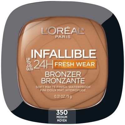 LOreal Paris Infallible Up to 24H Fresh Wear Soft Matte Longwear Bronzer. Waterproof, heatproof, Transfer, humidity and sweatproof, Medium, 0.31 oz