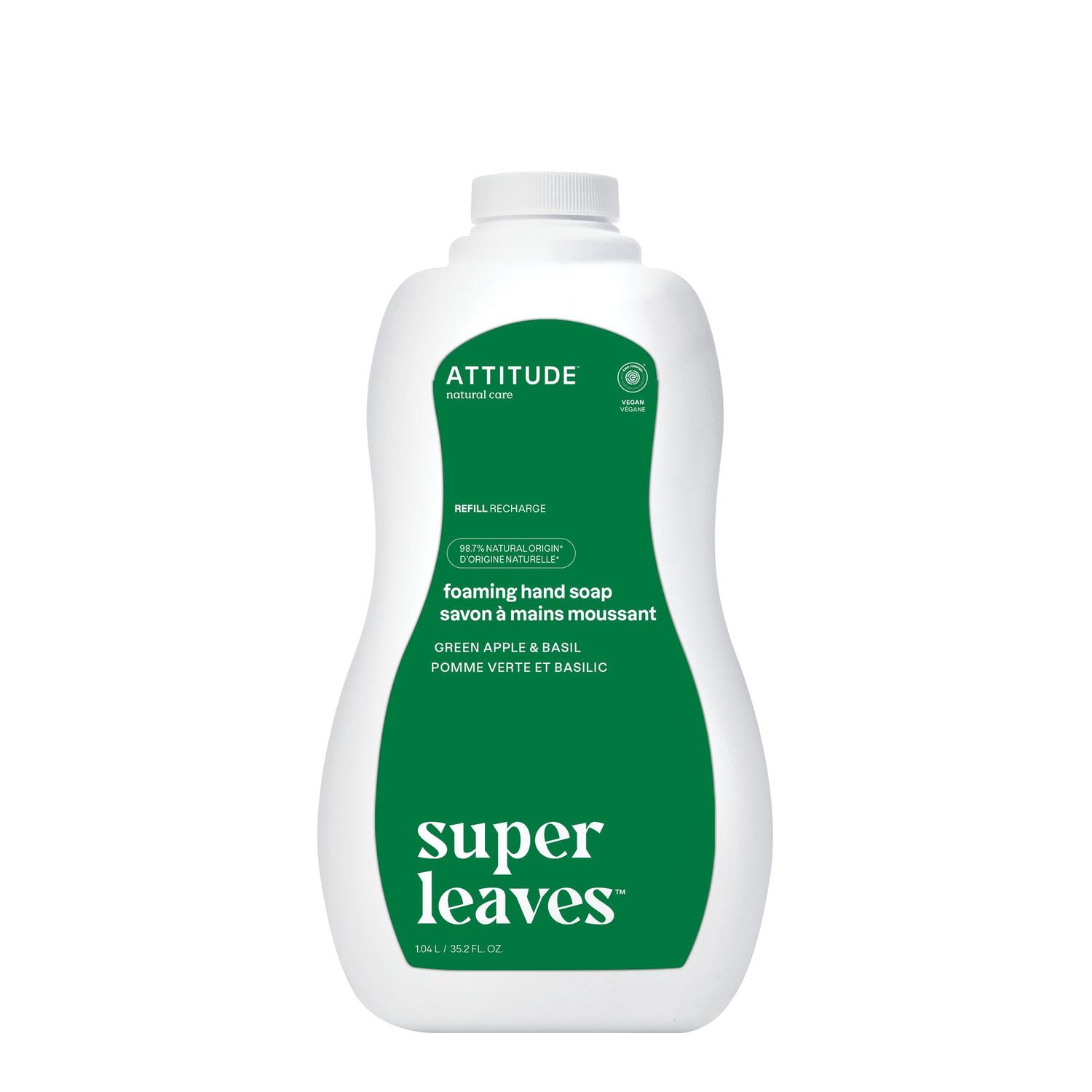 ATTITUDE Foaming Hand Soap, EWG Verified, Plant and Mineral-Based Ingredients, Vegan and Cruelty-free Personal Care Products, Green Apple &amp; Basil, Bulk Refill, 35.2 Fl Oz
