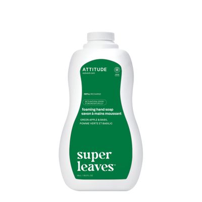 ATTITUDE Foaming Hand Soap, EWG Verified, Plant and Mineral-Based Ingredients, Vegan and Cruelty-free Personal Care Products, Green Apple &amp; Basil, Bulk Refill, 35.2 Fl Oz