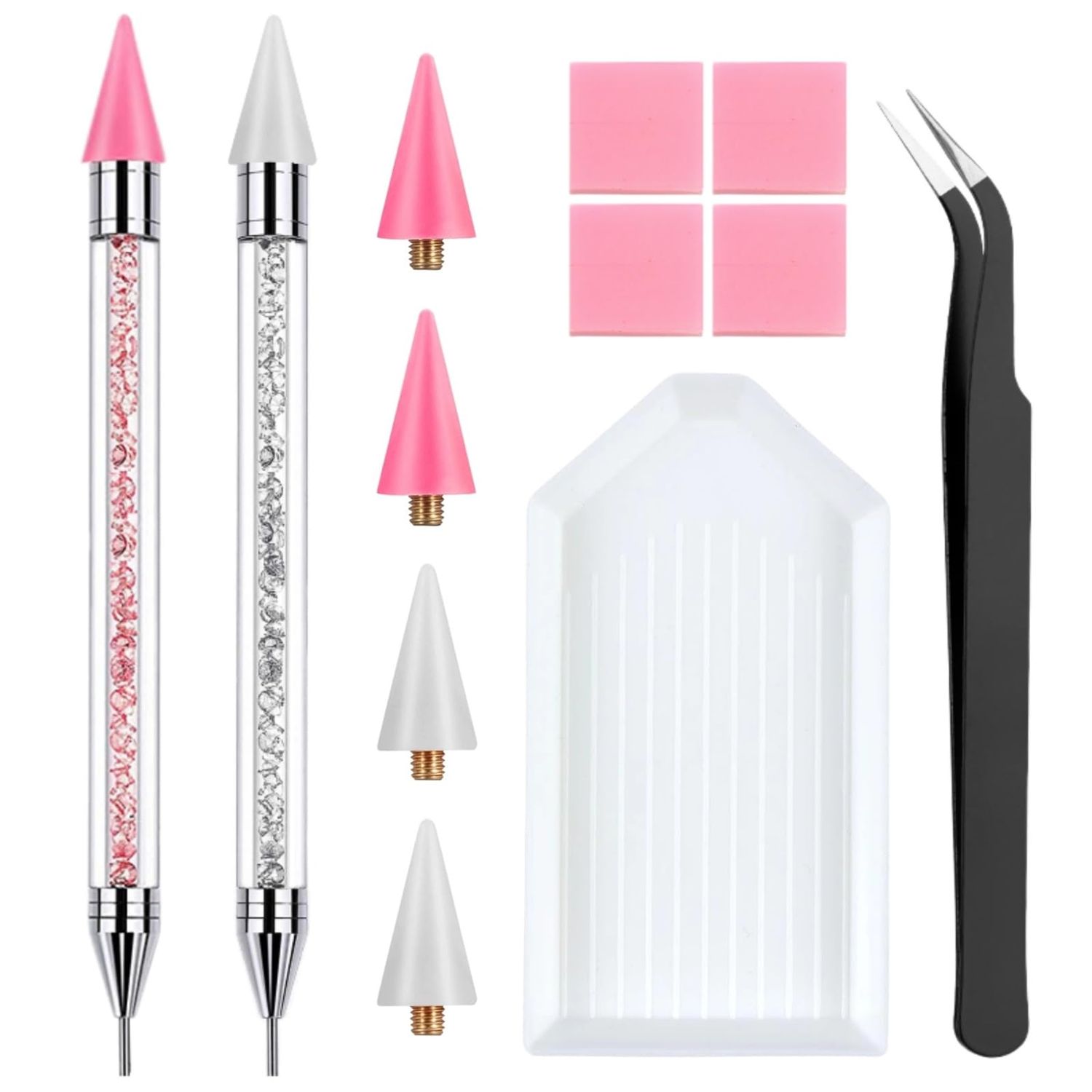 2 Pack Rhinestone Picker Tool Dotting Pen with 4 Wax Tips, Wax Pencil for Rhinestones, Crystal Diamond Pickup Tool Gem Jewel Applicator, Rhinestone Tool for Crafting Bedazzling DIY Nail Art