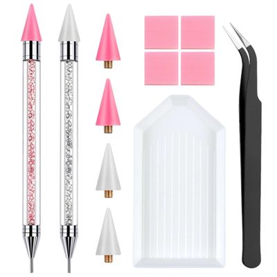 2 Pack Rhinestone Picker Tool Dotting Pen with 4 Wax Tips, Wax Pencil for Rhinestones, Crystal Diamond Pickup Tool Gem Jewel Applicator, Rhinestone Tool for Crafting Bedazzling DIY Nail Art
