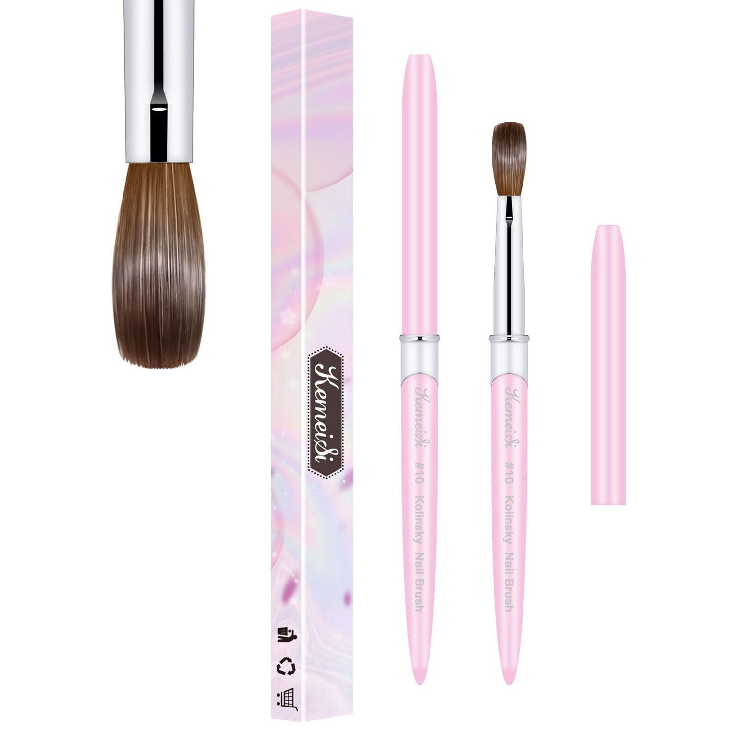 KEMEISI Acrylic Nail Brush Size 10, 100 Pure Kolinsky Nail Art Brushes for Acrylic Application, Sturdy Handle Oval Shaped Acrylic Powder Nail Design Tools for Professional Manicure DIY