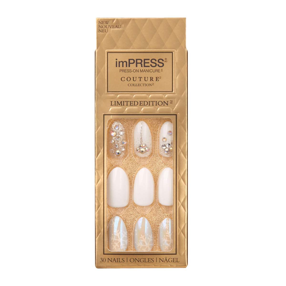 KISS imPRESS Limited Edition Holiday Press-On Manicure Couture Collection, Medium Press-On Nails, Blessed, with Prep Pad, Mini File, Cuticle Stick, &amp; 30 Fake Nails