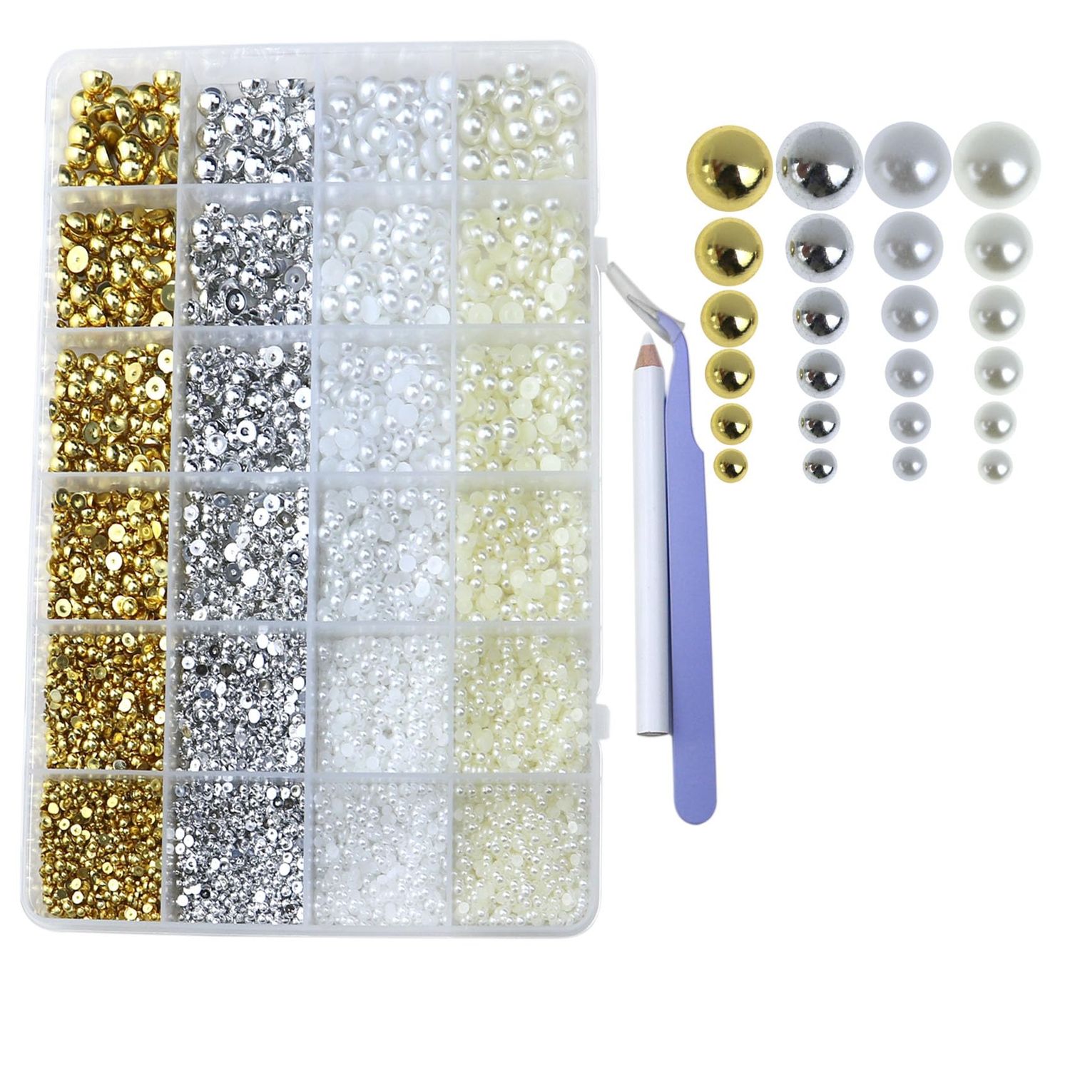Pearls for Crafting Nail Charms Flat Back Nail Pearl 6 Size Half Round Beads for Embellishment Face Shoes Dress Small Accessories for DIY Jewelry Phone Making Gold Silver White Beige Bulk