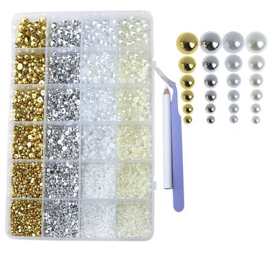 Pearls for Crafting Nail Charms Flat Back Nail Pearl 6 Size Half Round Beads for Embellishment Face Shoes Dress Small Accessories for DIY Jewelry Phone Making Gold Silver White Beige Bulk