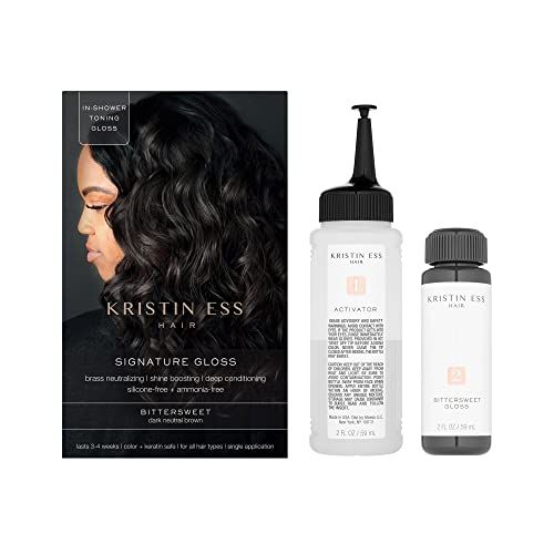 Kristin Ess Hair Bittersweet Dark Brown Hair Dye Hair Gloss - Anti Brass Shine Boosting Deep Conditioning Treatment for Women - Vegan - Phthalates Paraben Free