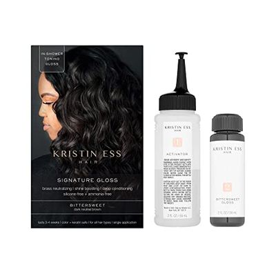 Kristin Ess Hair Bittersweet Dark Brown Hair Dye Hair Gloss - Anti Brass Shine Boosting Deep Conditioning Treatment for Women - Vegan - Phthalates Paraben Free