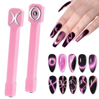 Honey Joy 3-in-1 Cat Eye Magnet for Nails, Multi-Function Nail Magnet Stick, Upgraded Cateye Magnet Tool for 3D Magnetic Cat Eye Gel Polish Nail Art, Salon &amp; Home Use (NAT253-Pink)