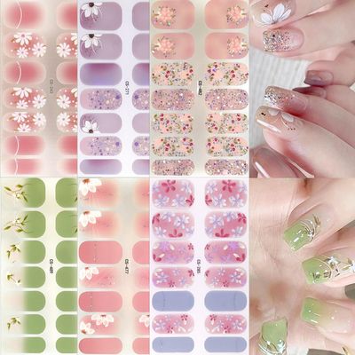 NEWSPIED Spring Gel Nail Strips Stickers 6 Sheets Flowers Gel Nail Stickers Summer Cute Cherry Blossom Floral Design Nail Art Supplies Self-Adhesive Long Lasting Nail Polish Wraps for Women Girls