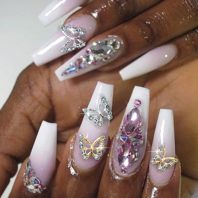 Juome Nail Charms, 40 Pcs Butterfly Nail Charms 3D Butterflies Shape Charms for Nails Gems, Nail Art Decorations Supplies (20Pcs Gold, 20Pcs Silver)