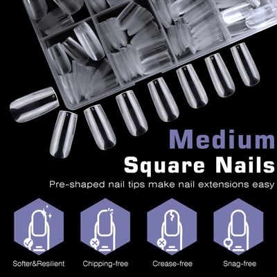 Lifextol 600pc Medium Square Nail Tips Fake Nails Press on Nails Clear Nail Tip Full Cover False Nails Artificial Fingernail, 12 Size Soft Gel Nail Tips Square for Acrylic Nail Gel Nail Extensions