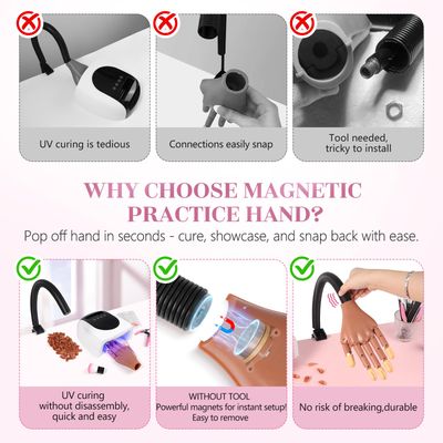Magnetic Practice Hand for Acrylic Nails: Flexible Fake Hand Manicure Training Hand with Strengthen Nail Tips - Mannequin Hand Nail Kit for Beginners