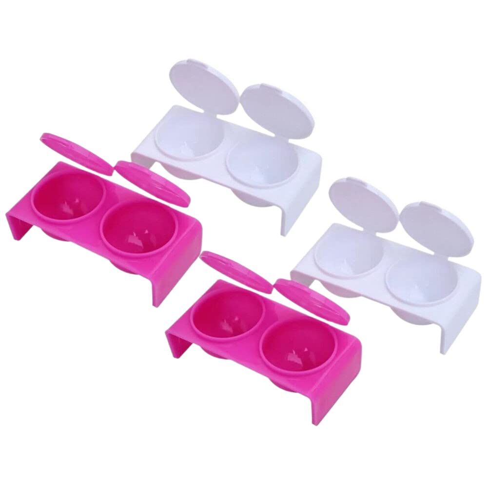 4 Pack Double Cup Plastics Nail Art Cup Bowl Dappen Soaking Dish with Lids for Mixing Acrylic Powder Liquid Nail Art Manicures Tools, Washing Brush Cup (White, Rose Red)