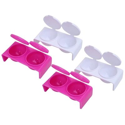 4 Pack Double Cup Plastics Nail Art Cup Bowl Dappen Soaking Dish with Lids for Mixing Acrylic Powder Liquid Nail Art Manicures Tools, Washing Brush Cup (White, Rose Red)