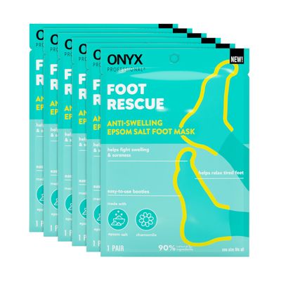 Onyx Professional Epsom Salt Foot Mask, 6 Pairs - Made with Epsom Salt and Chamomile, Helps Fight Swelling and Soreness, Relax Tired Feet, Easy-to-use Booties, One Size Fits All