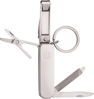 ZWILLING Manicure Pedicure Multi-Tool (Key Ring with Nail Scissors, Nail Clipper and Nail File), Silver, 2.5 inch