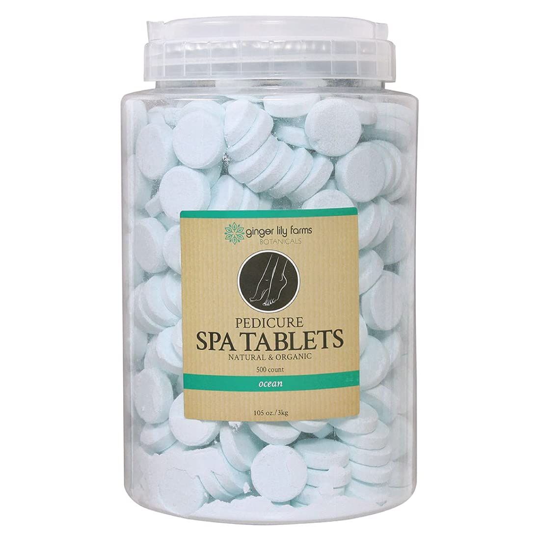 Ginger Lily Farms Botanicals Pedicure Spa Tablets, Natural &amp; Organic, Replenishes Moisture, Softens &amp; Conditions Skin, Ocean Scent, 105 Ounces, 500-Count